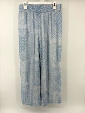 Light Blue Paisley Print Wide Leg Pants